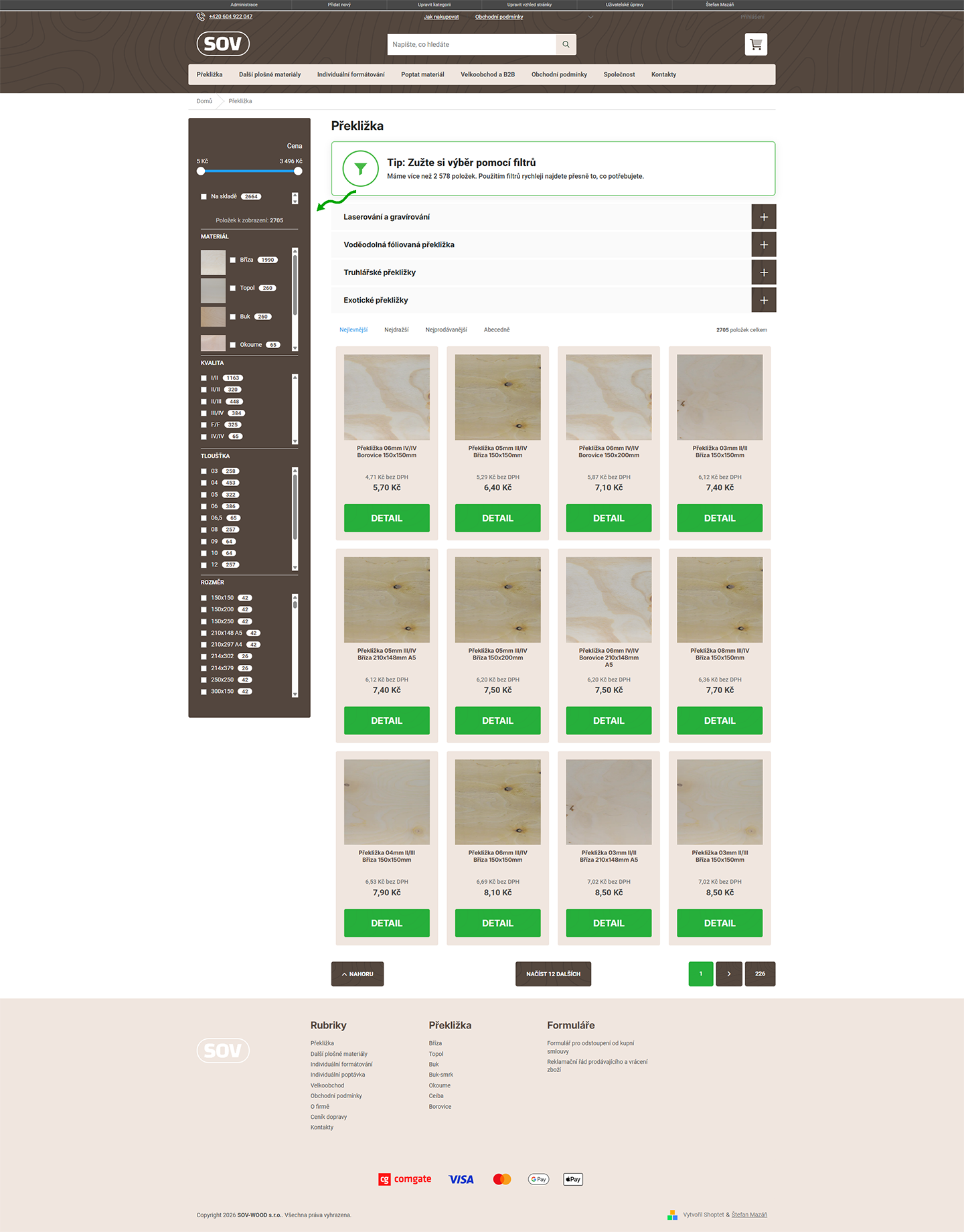 SOV E-shop — kategorie Překližka